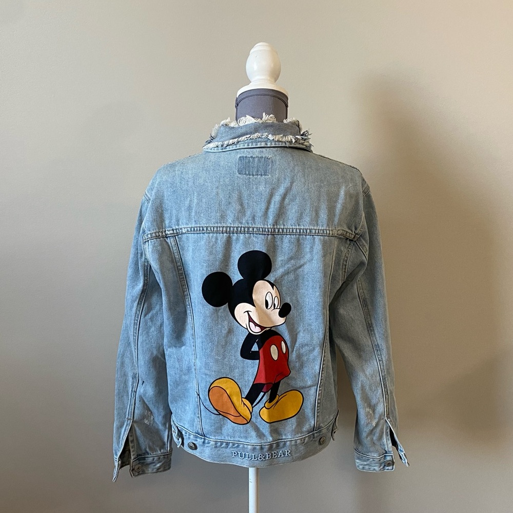 Disney Mickey mouse Pull & Bear Distressed “vintage style” Denim Jean Jacket